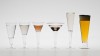 AIR A BOIRE. Conical glasses with a blown leg. <br />Dimensions : For water, wine, apéritif, diameter 75cl, height 165mm, coktail glass, diameter 110mm, height 165mm, Champagne flute, diameter 55mm, height 233,5mm and beer glass, diameter 75mm, height 215mm.<br /><br />Photographic credit: Xavier Nicostrate. - Laurence Brabant Alain Villechange